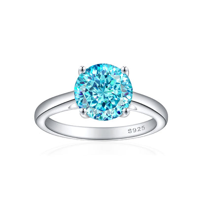 S925 Sterling Silver 2ct Round 100-Facet Flame Cut Ring - 8×8mm Floral Inspired Colored Gemstone Jewelry