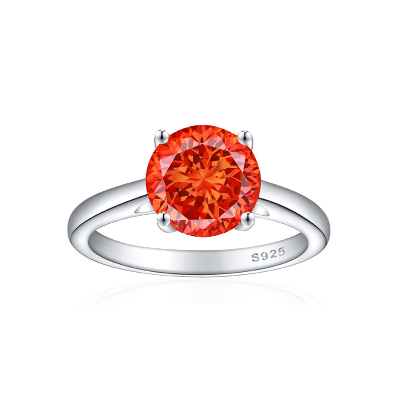 S925 Sterling Silver 2ct Round 100-Facet Flame Cut Ring - 8×8mm Floral Inspired Colored Gemstone Jewelry