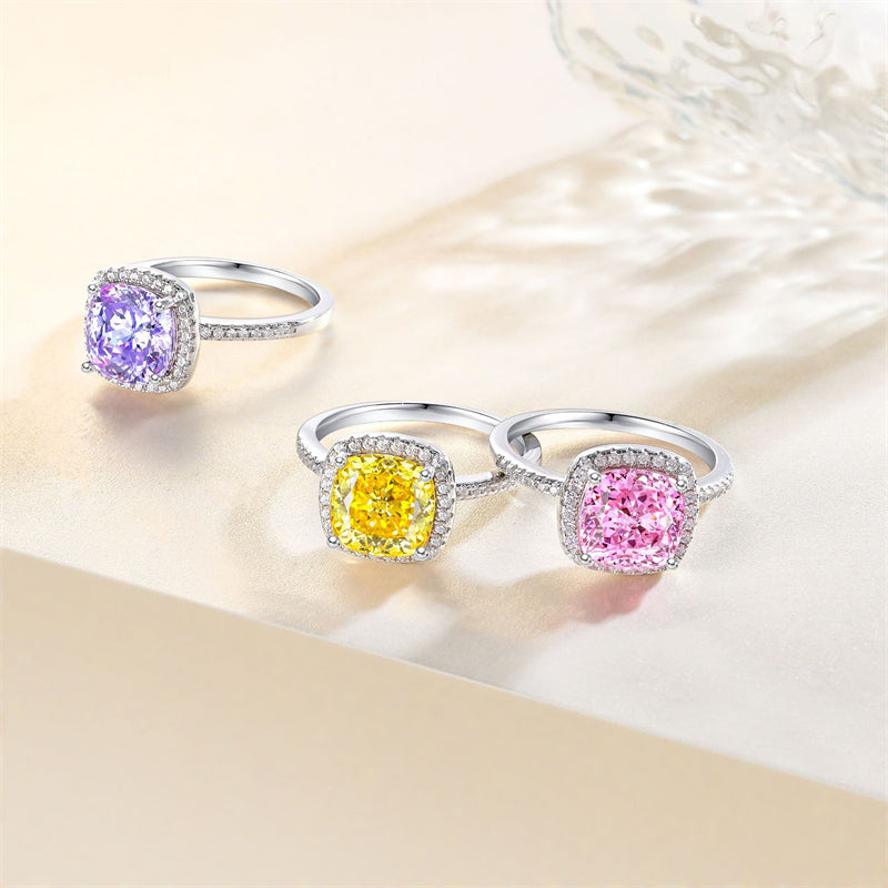 S925 Sterling Silver 3.5ct Colored Gemstone Ring - Luxury Princess Cut Flame Jewelry