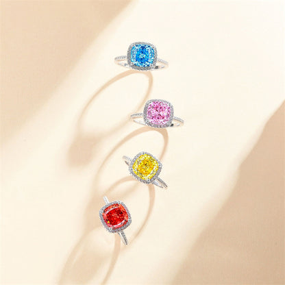 S925 Sterling Silver 3.5ct Colored Gemstone Ring - Luxury Princess Cut Flame Jewelry