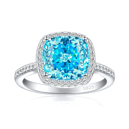 S925 Sterling Silver 3.5ct Colored Gemstone Ring - Luxury Princess Cut Flame Jewelry