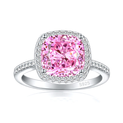 S925 Sterling Silver 3.5ct Colored Gemstone Ring - Luxury Princess Cut Flame Jewelry
