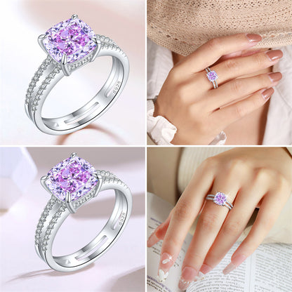 S925 Sterling Silver 3.5ct Double Halo Square Ring - Bold Princess Cut 9×9mm Zirconia Statement Piece