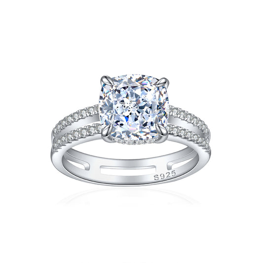S925 Sterling Silver 3.5ct Double Halo Square Ring - Bold Princess Cut 9×9mm Zirconia Statement Piece