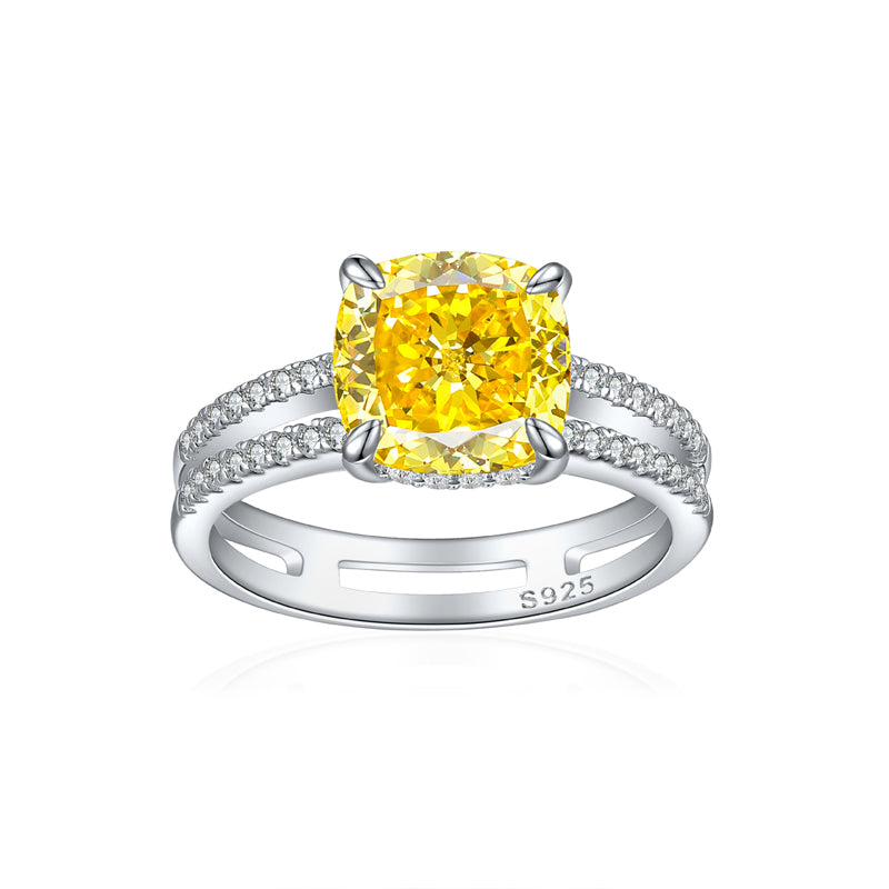 S925 Sterling Silver 3.5ct Double Halo Square Ring - Bold Princess Cut 9×9mm Zirconia Statement Piece