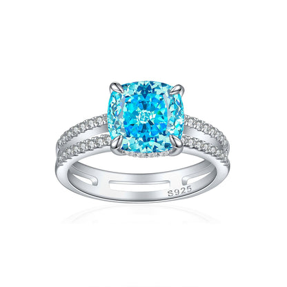 S925 Sterling Silver 3.5ct Double Halo Square Ring - Bold Princess Cut 9×9mm Zirconia Statement Piece