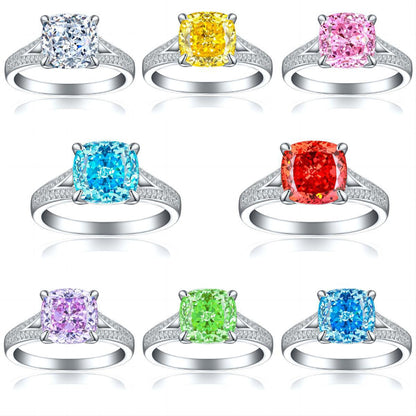 S925 Sterling Silver 3.5ct Ice-Cut Colored Gemstone Ring - 9×9mm Statement Jewelry