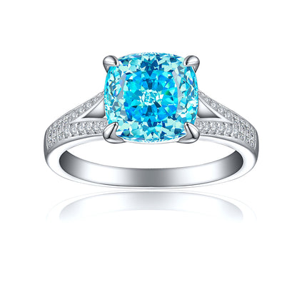 S925 Sterling Silver 3.5ct Ice-Cut Colored Gemstone Ring - 9×9mm Statement Jewelry