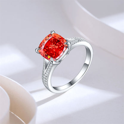 S925 Sterling Silver 3.5ct Ice-Cut Colored Gemstone Ring - 9×9mm Statement Jewelry