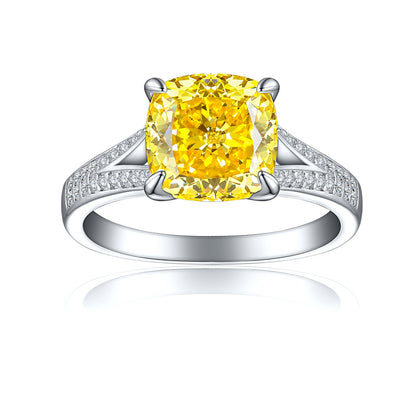 S925 Sterling Silver 3.5ct Ice-Cut Colored Gemstone Ring - 9×9mm Statement Jewelry