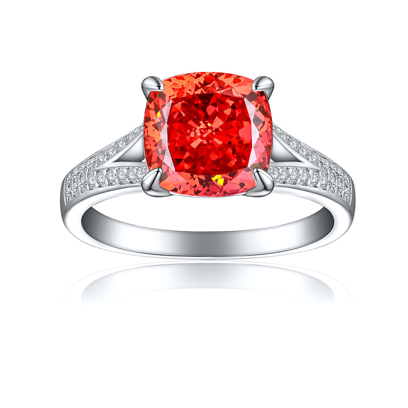 S925 Sterling Silver 3.5ct Ice-Cut Colored Gemstone Ring - 9×9mm Statement Jewelry