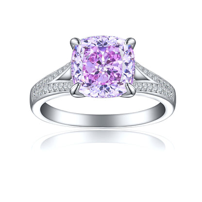 S925 Sterling Silver 3.5ct Ice-Cut Colored Gemstone Ring - 9×9mm Statement Jewelry