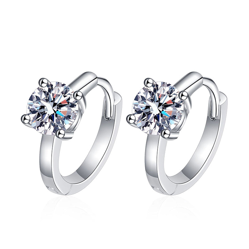 S925 Sterling Silver 4-Prong Donut Hoop Earrings - 0.5ct/1ct Moissanite Studs (Trending Influencer Style)