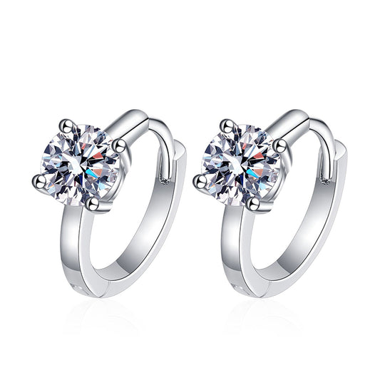 S925 Sterling Silver 4-Prong Donut Hoop Earrings - 0.5ct/1ct Moissanite Studs (Trending Influencer Style)