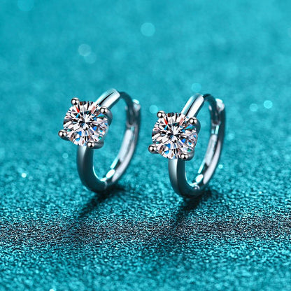 S925 Sterling Silver 4-Prong Donut Hoop Earrings - 0.5ct/1ct Moissanite Studs (Trending Influencer Style)