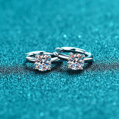 S925 Sterling Silver 4-Prong Donut Hoop Earrings - 0.5ct/1ct Moissanite Studs (Trending Influencer Style)