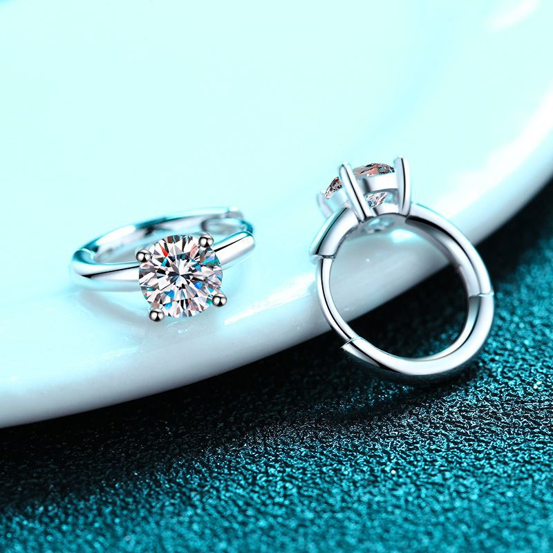S925 Sterling Silver 4-Prong Donut Hoop Earrings - 0.5ct/1ct Moissanite Studs (Trending Influencer Style)