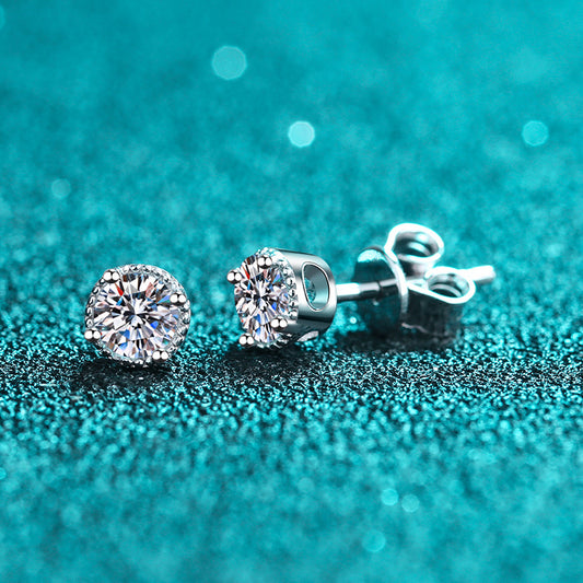 S925 Sterling Silver 4-Prong Moissanite Stud Earrings - 0.6CT Total with Zircon Accents