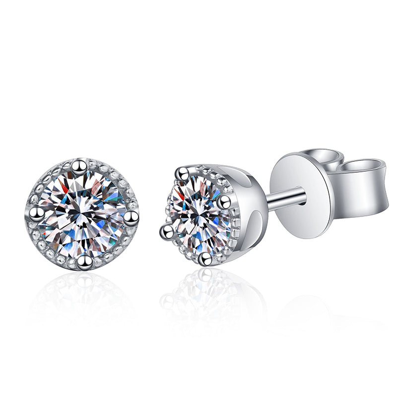 S925 Sterling Silver 4-Prong Moissanite Stud Earrings - 0.6CT Total with Zircon Accents