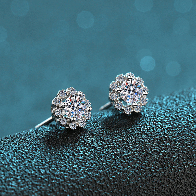 S925 Sterling Silver 4-Prong Round Moissanite Stud Earrings - 0.6ct/1ct Simulated Diamond Floral Earrings