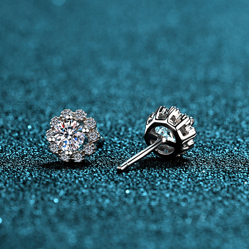 S925 Sterling Silver 4-Prong Round Moissanite Stud Earrings - 0.6ct/1ct Simulated Diamond Floral Earrings
