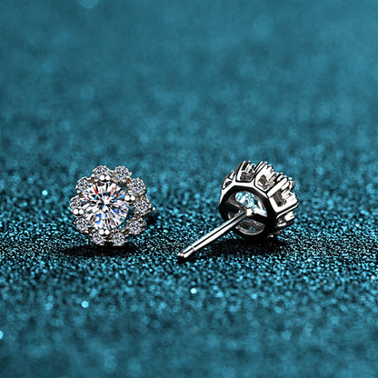 S925 Sterling Silver 4-Prong Round Moissanite Stud Earrings - 0.6ct/1ct Simulated Diamond Floral Earrings