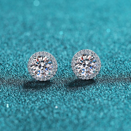 S925 Sterling Silver 4-Prong Round Moissanite Stud Earrings - 1ct/2ct/4ct Dazzling Earrings for Women