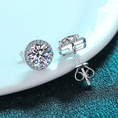 S925 Sterling Silver 4-Prong Round Moissanite Stud Earrings - 1ct/2ct/4ct Dazzling Earrings for Women