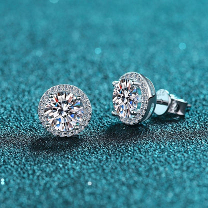 S925 Sterling Silver 4-Prong Round Moissanite Stud Earrings - 1ct/2ct/4ct Dazzling Earrings for Women