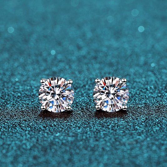 S925 Sterling Silver 4-Prong Stud Earrings with Moissanite – Sparkling Geometric Earrings for Women