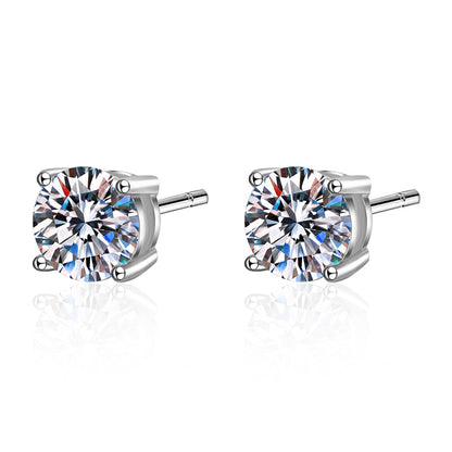 S925 Sterling Silver 4-Prong Stud Earrings with Moissanite – Sparkling Geometric Earrings for Women
