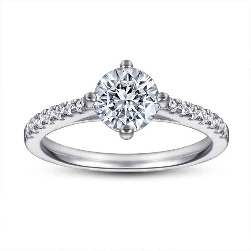 S925 Sterling Silver 4-Prong Wedding Ring – Classic Solitaire with Pavé Band
