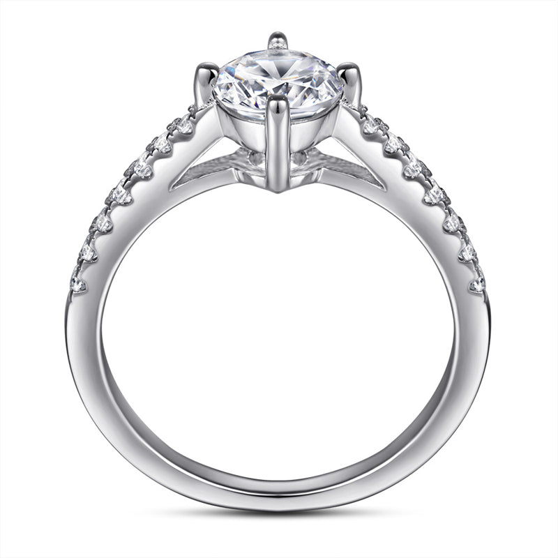 S925 Sterling Silver 4-Prong Wedding Ring – Classic Solitaire with Pavé Band