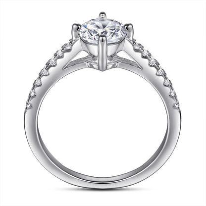 S925 Sterling Silver 4-Prong Wedding Ring – Classic Solitaire with Pavé Band