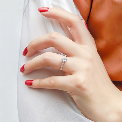 S925 Sterling Silver 4-Prong Wedding Ring – Classic Solitaire with Pavé Band