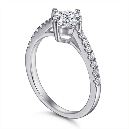 S925 Sterling Silver 4-Prong Wedding Ring – Classic Solitaire with Pavé Band