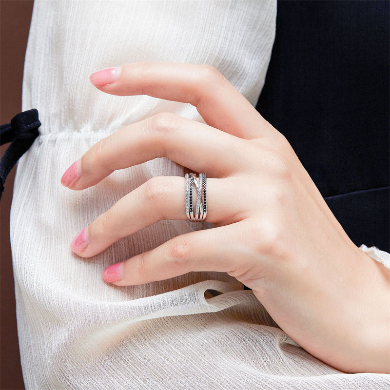S925 Sterling Silver 5-Row Stackable Ring Set - Crown-Inspired Pavé Zirconia Jewelry