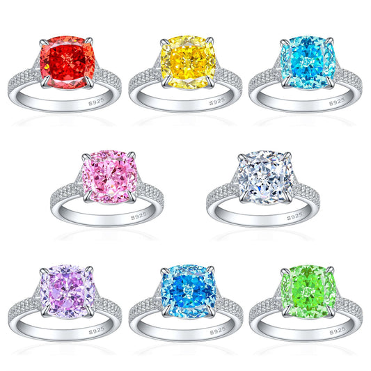 S925 Sterling Silver 5ct Flame-Cut Leaf Ring - Dazzling 10×10mm Colored Zirconia Statement Jewelry