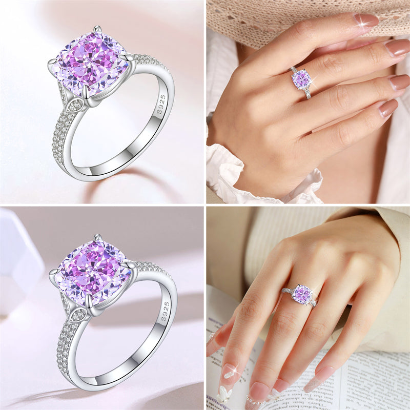 S925 Sterling Silver 5ct Flame-Cut Leaf Ring - Dazzling 10×10mm Colored Zirconia Statement Jewelry