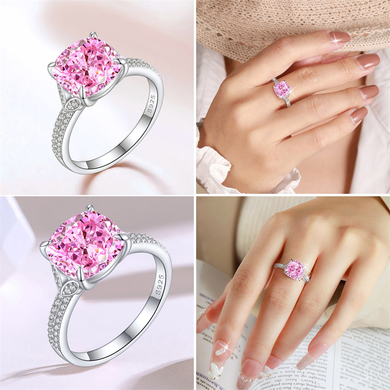 S925 Sterling Silver 5ct Flame-Cut Leaf Ring - Dazzling 10×10mm Colored Zirconia Statement Jewelry