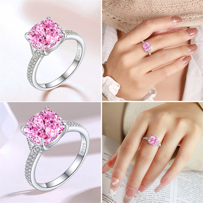 S925 Sterling Silver 5ct Flame-Cut Leaf Ring - Dazzling 10×10mm Colored Zirconia Statement Jewelry