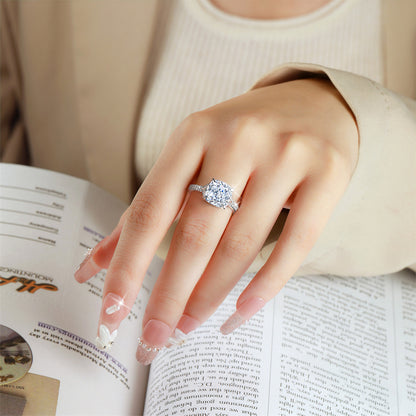 S925 Sterling Silver 5ct Flame-Cut Leaf Ring - Dazzling 10×10mm Colored Zirconia Statement Jewelry