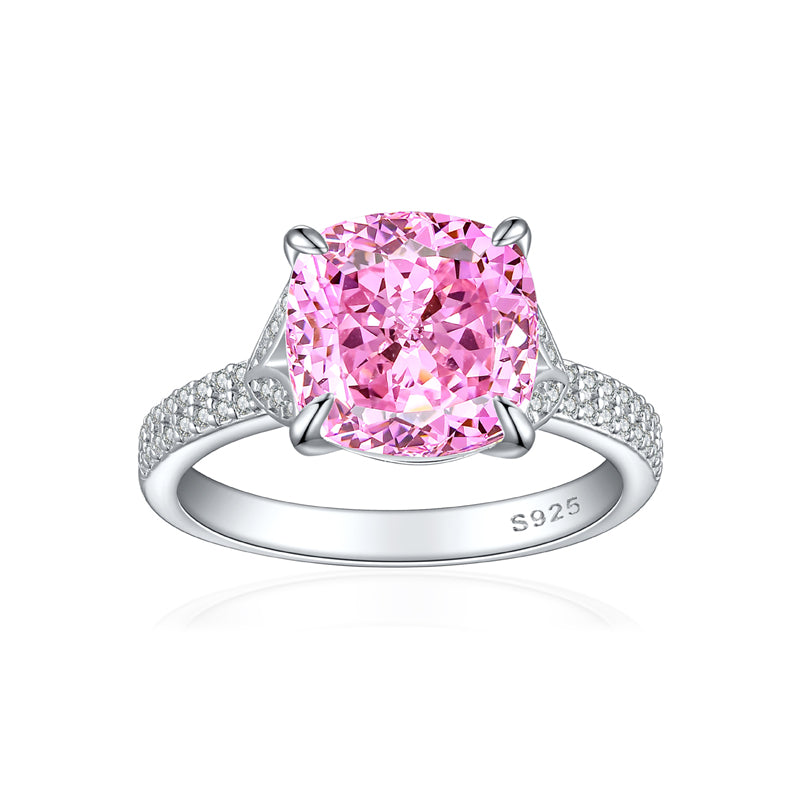 S925 Sterling Silver 5ct Flame-Cut Leaf Ring - Dazzling 10×10mm Colored Zirconia Statement Jewelry