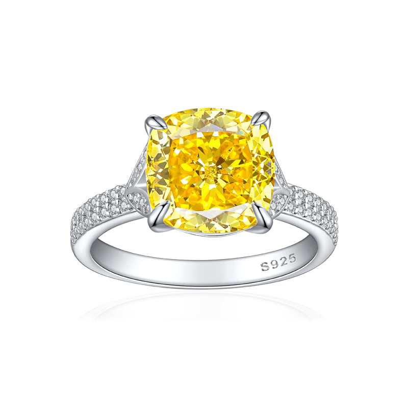 S925 Sterling Silver 5ct Flame-Cut Leaf Ring - Dazzling 10×10mm Colored Zirconia Statement Jewelry