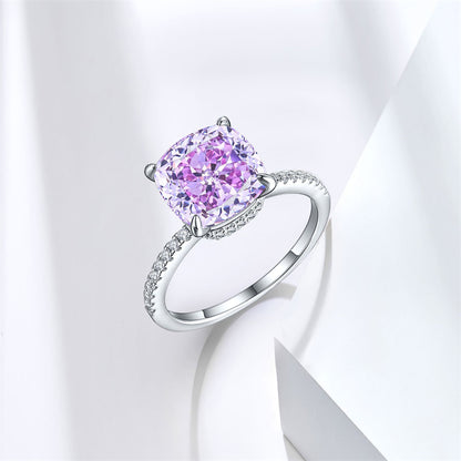 S925 Sterling Silver 5ct Flame-Cut Square Teardrop Ring - Luxe 10×10mm Princess Cut Zirconia Statement Jewelry