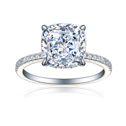 S925 Sterling Silver 5ct Flame-Cut Square Teardrop Ring - Luxe 10×10mm Princess Cut Zirconia Statement Jewelry
