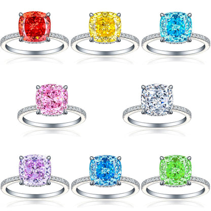 S925 Sterling Silver 5ct Flame-Cut Square Teardrop Ring - Luxe 10×10mm Princess Cut Zirconia Statement Jewelry