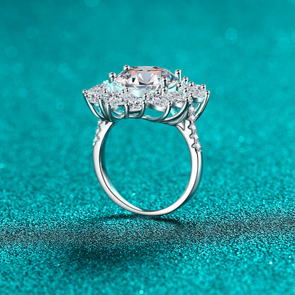 S925 Sterling Silver 5ct Pear-Shaped Moissanite Ring with Bezel Setting & Fruit Motifs