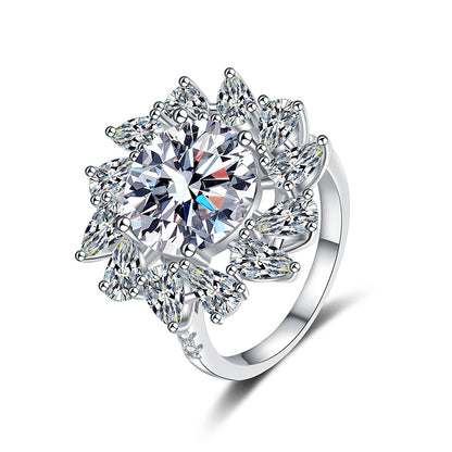 S925 Sterling Silver 5ct Pear-Shaped Moissanite Ring with Bezel Setting & Fruit Motifs