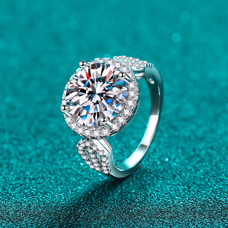 S925 Sterling Silver 5ct Round Moissanite Ring | Vintage Floral Design with Lily & Rose Motifs